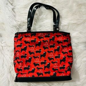 Lulu Guiness All Over Dog Silhouette Print Red Tote Bag